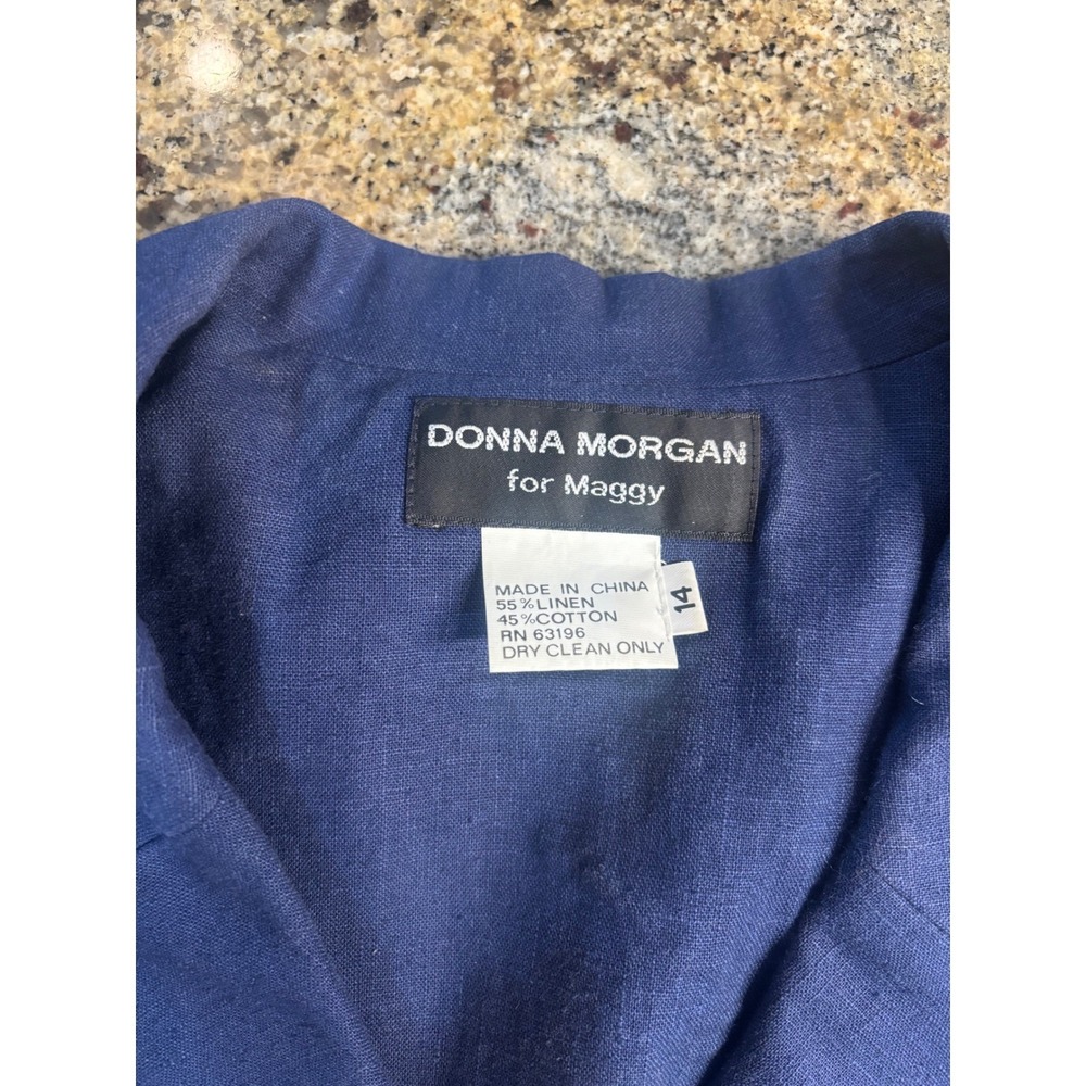 Donna Morgan for Maggy Sleeveless Trench Style Dress Midi Blue Linen Cotton 14‎ - Picture 3 of 9